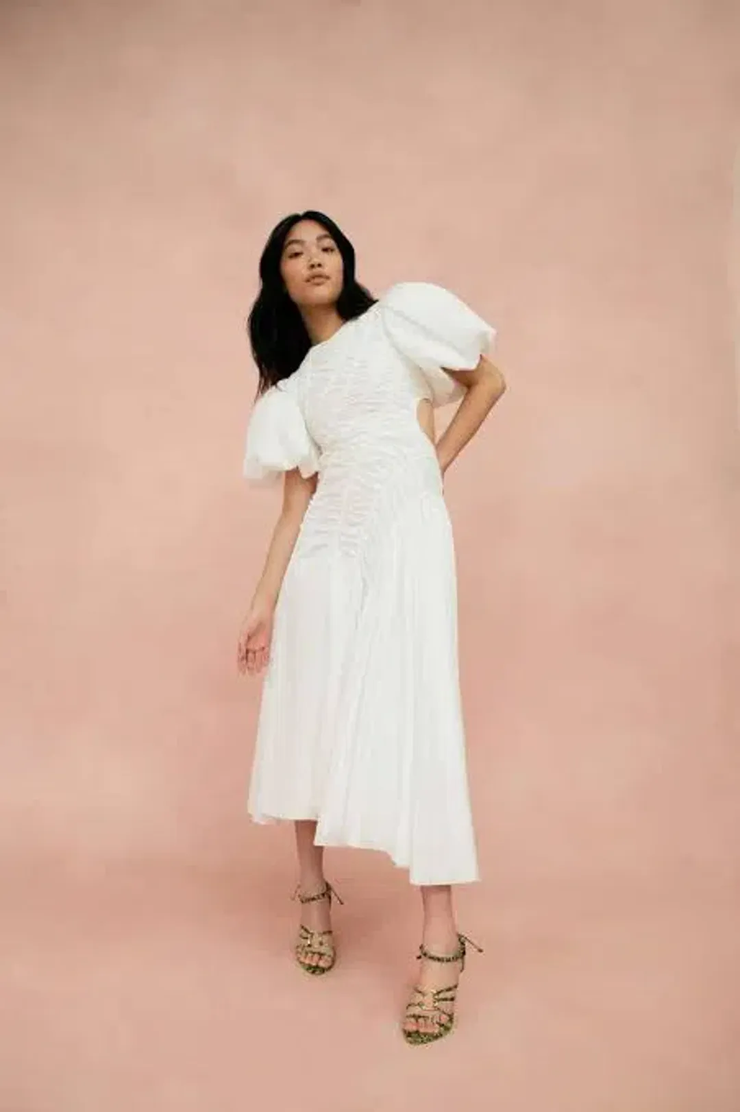 AJE Siren Drawstring Midi Dress Size 6 for rent on The Volte - main image