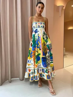 Alemais Soleil Sundress Dress Ivory Multi Size 6 for rent on The Volte - image 1