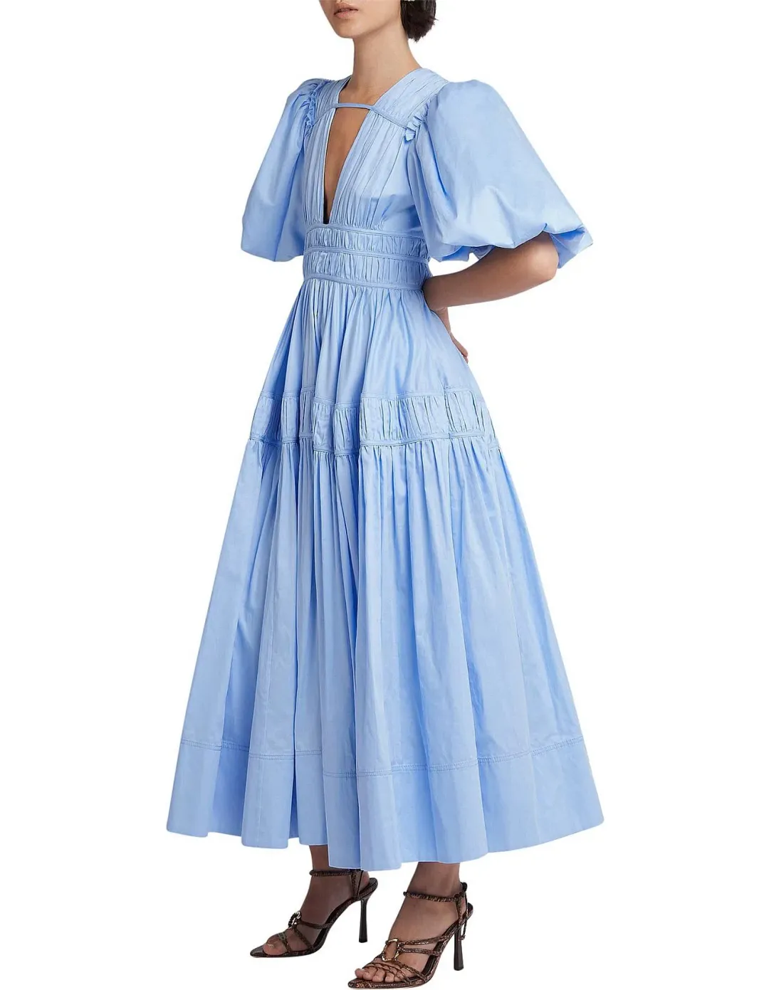 Aje Falling Water Gathered Midi Dress Blue Size 14 for rent on The Volte - main image