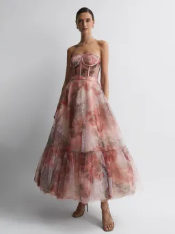 Leo Lin Rae Bustier Midi Dress in Azalea Print Size 14 for rent on The Volte - image 1