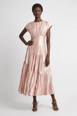 Aje Serendipity Reflection Midi Dress Metallic Pink Size 4 for rent on The Volte - image 1