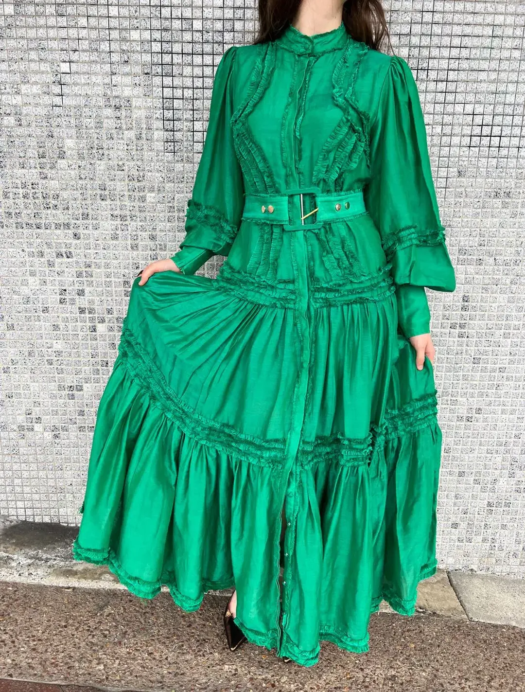 Mackenzie Mode Starlet Maxi Dress Green Size 8 for rent on The Volte - main image