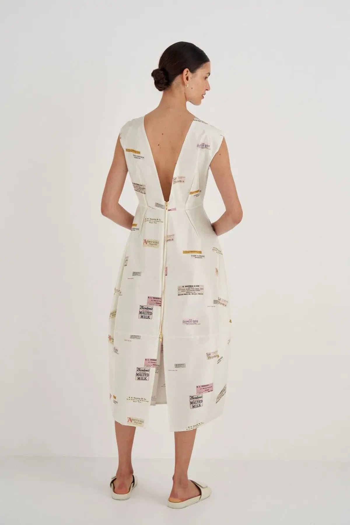 Oroton Structured Spaced Label Midi Dress Soft Cream Print Size 6 - Image 3
