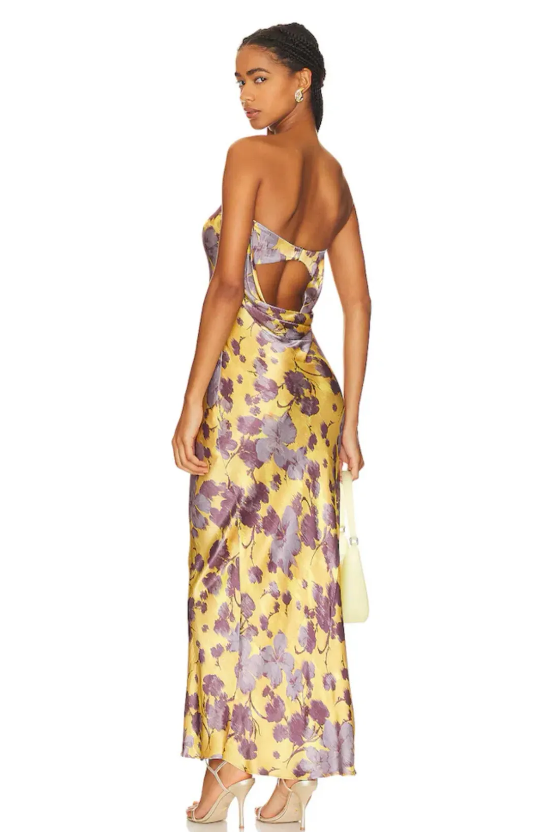Bec & Bridge Moondance Bias Cut Low Cowl Back Strapless Maxi Dress in Golden Violet Size 12 for rent on The Volte - main image
