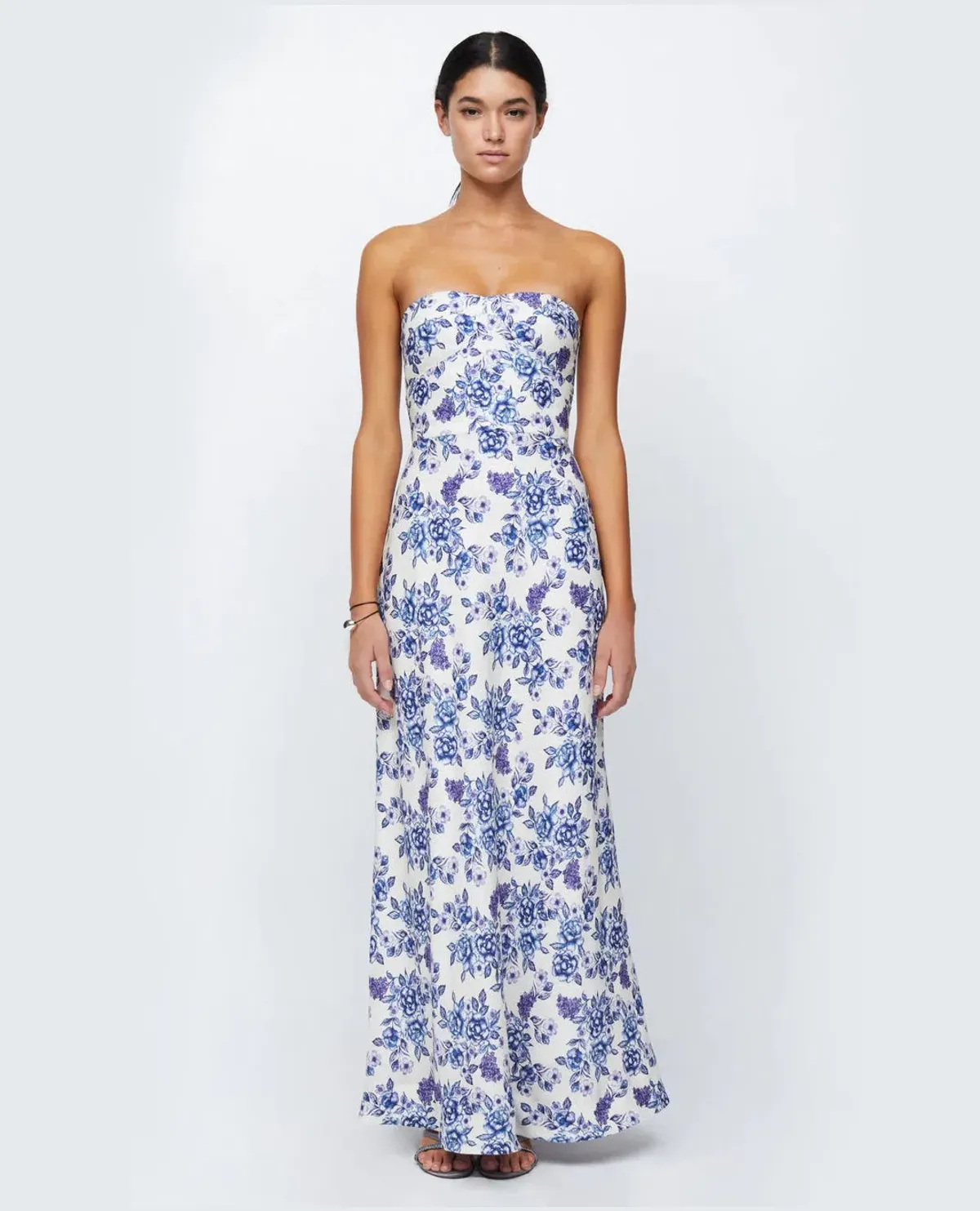 Bec & Bridge Audette Floral White Blue Strapless Linen Maxi Dress Floral Size XS/ AU 6 - Image 1