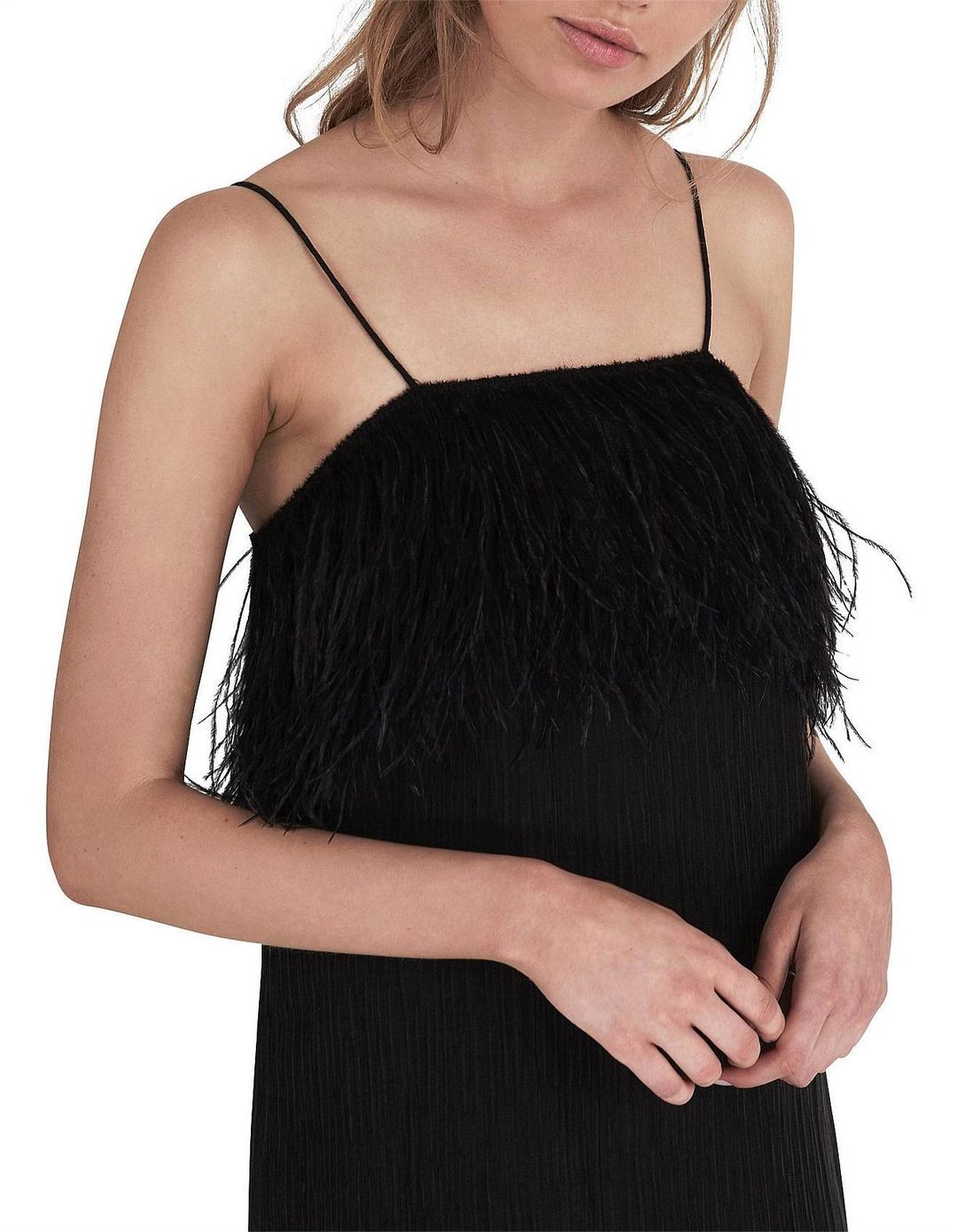 Aje Pellew Feather Mini Dress Black Size 8 for rent on The Volte - main image