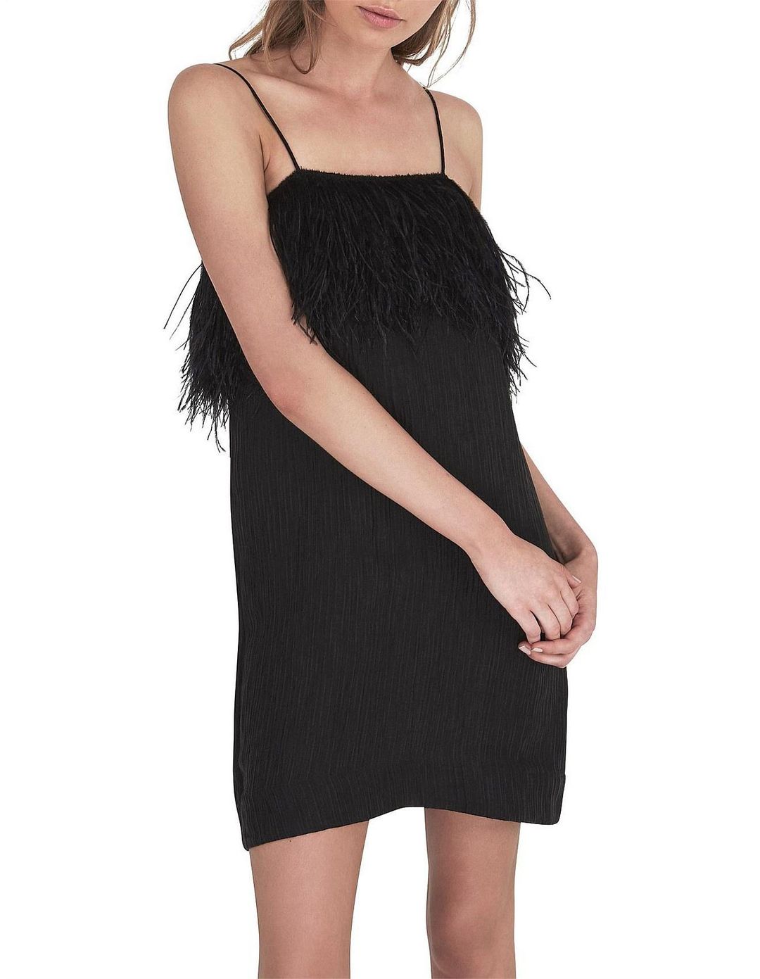 Aje Pellew Feather Mini Dress Black Size 8 for rent on The Volte - main image