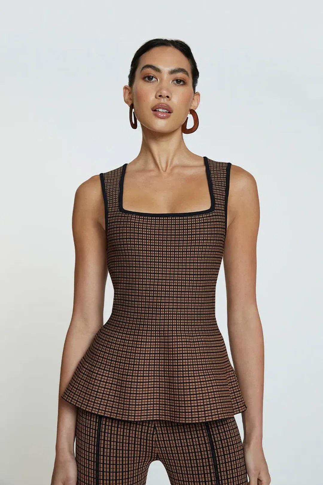 By Johnny Window Check Flare Top & Pant Set Brown/Black Size 8 for rent on The Volte - main image