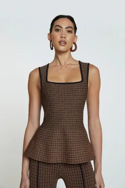 By Johnny Window Check Flare Top & Pant Set Brown/Black Size 8 for rent on The Volte - image 2