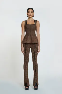 By Johnny Window Check Flare Top & Pant Set Brown/Black Size 8 for rent on The Volte - image 1