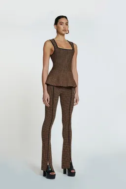 By Johnny Window Check Flare Top & Pant Set Brown/Black Size 8 for rent on The Volte - image 3