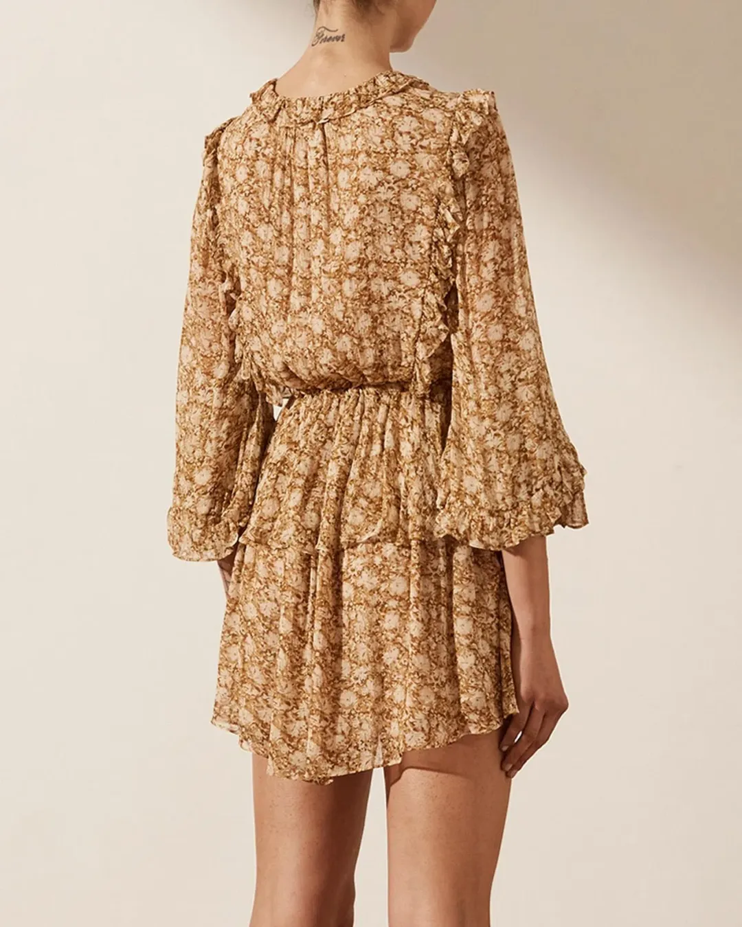 Shona Joy Julia Balloon Sleeve Drawstring Mini Dress Floral Size AU 10 for rent on The Volte - main image