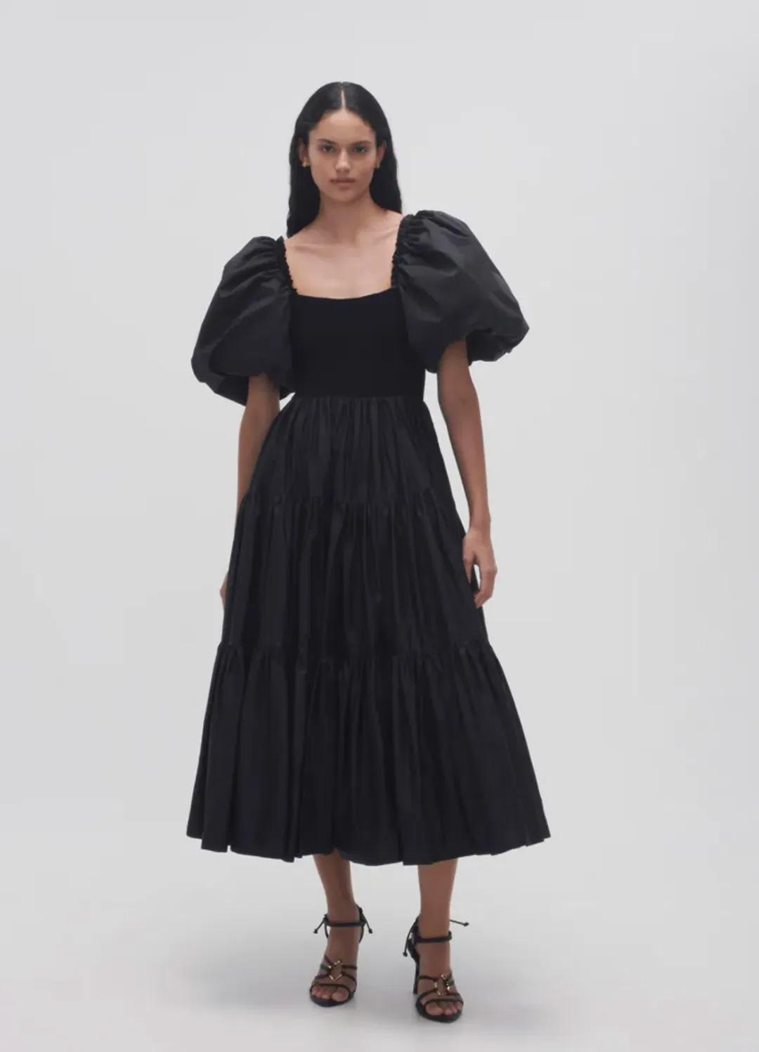 Aje Casa Puff Sleeve Midi Dress Black Size 12 for rent on The Volte - main image