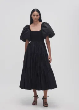 Aje Casa Puff Sleeve Midi Dress Black Size 12 for rent on The Volte - image 1