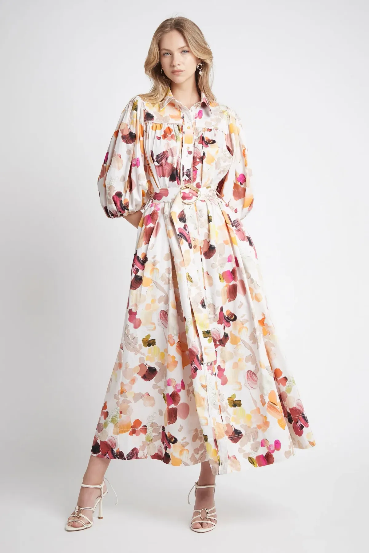 Aje Dassia Puff Sleeve Shirt Midi Dress Floral Size 14 for rent on The Volte - main image