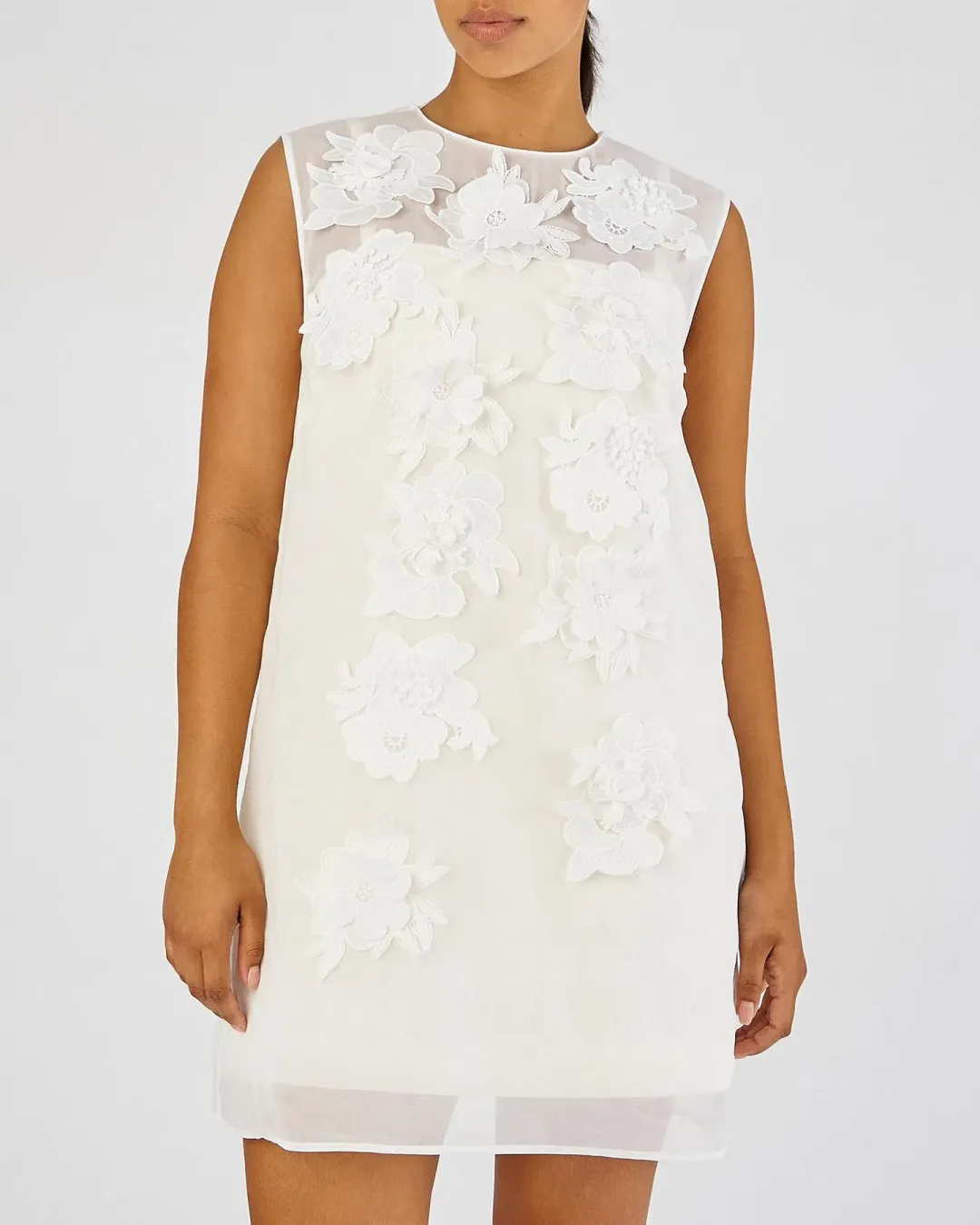 Oroton Lace Flower Sheer Mini Dress Soft Cream Size 14 for rent on The Volte - main image