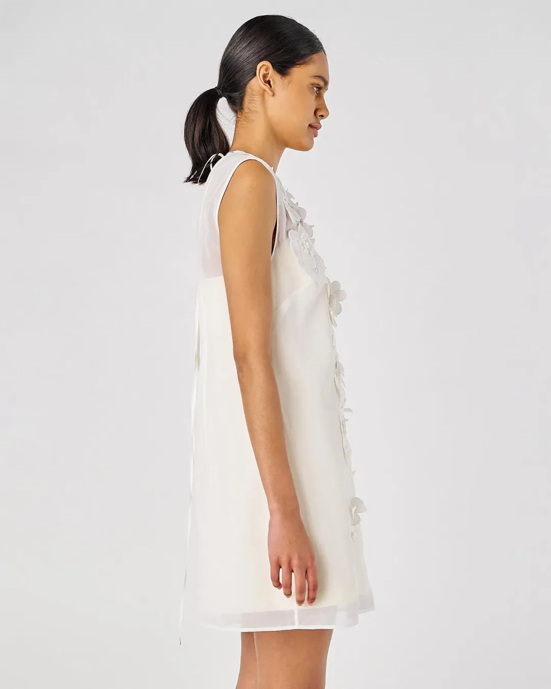 Oroton Lace Flower Sheer Mini Dress Soft Cream Size 14 for rent on The Volte - main image