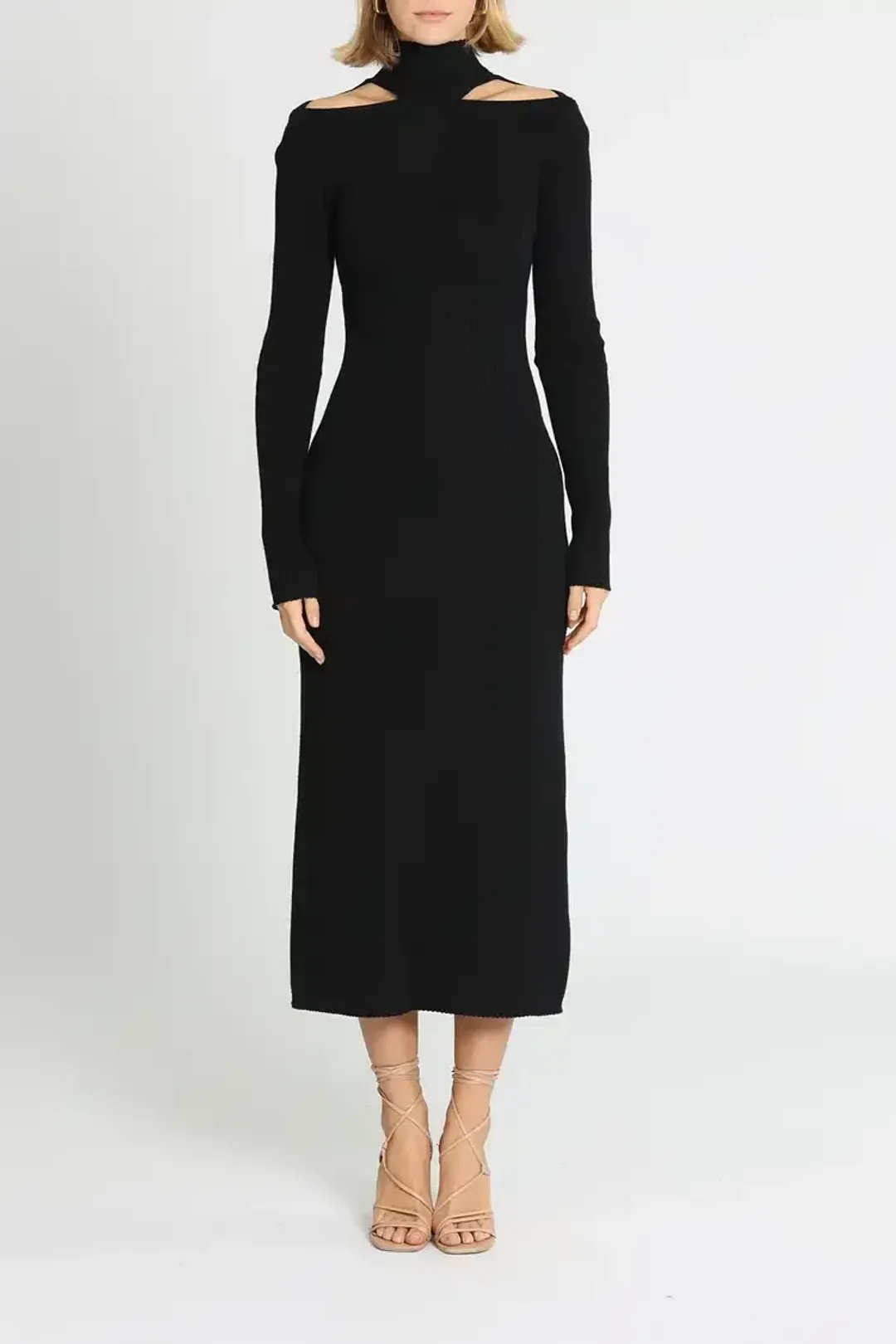 Camilla and Marc Gray Rib Knit Dress in Black Size 10 for rent on The Volte - main image