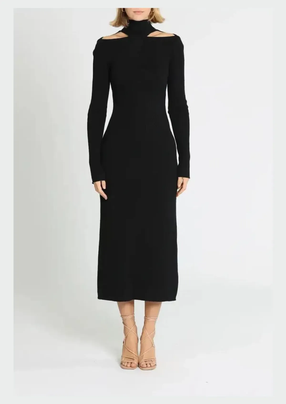 Camilla and Marc Gray Rib Knit Midi Dress in Black Size 8 - Image 1