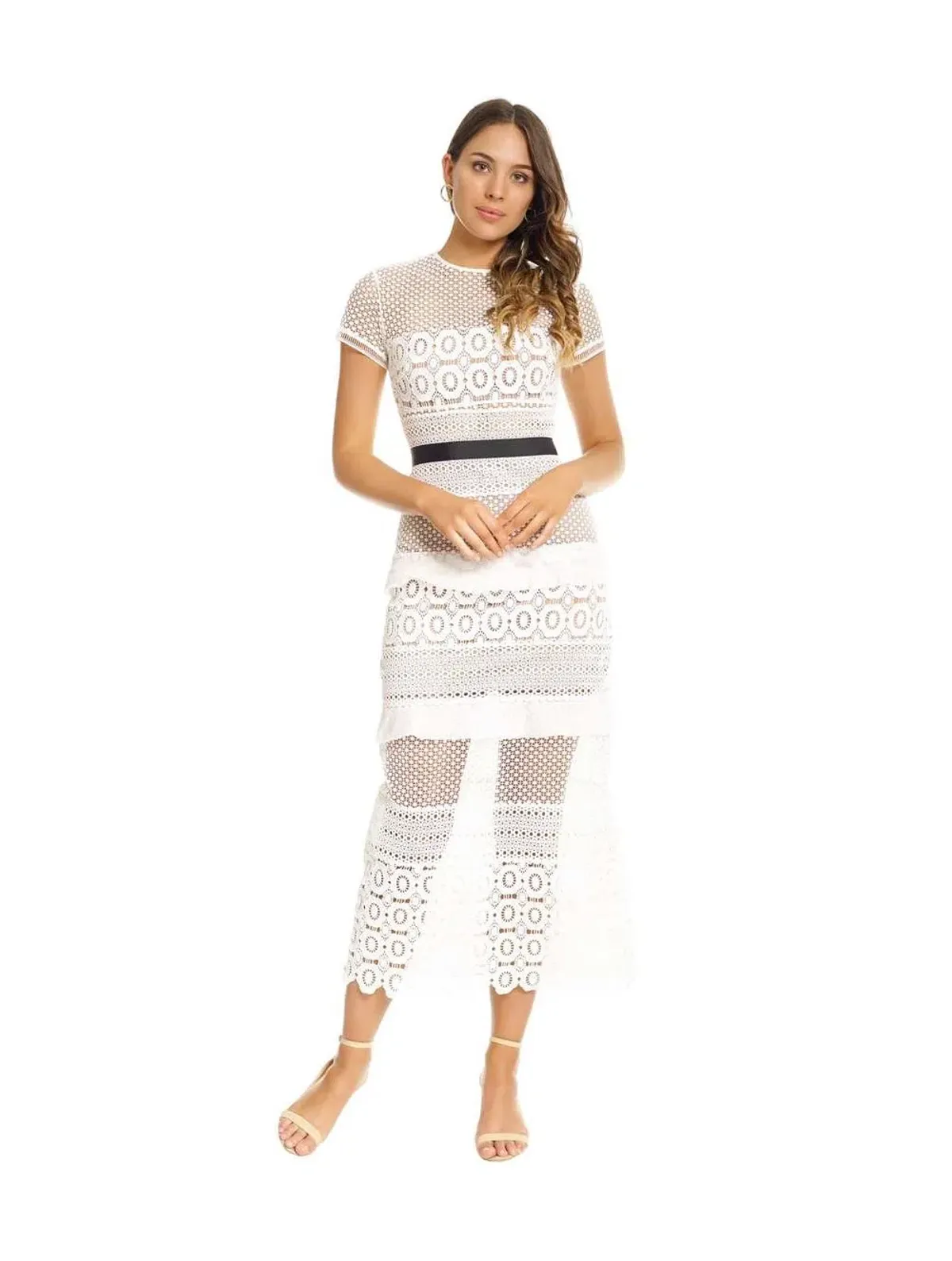Self Portrait Oblique Lace Column Dress White Size 8 for rent on The Volte - main image