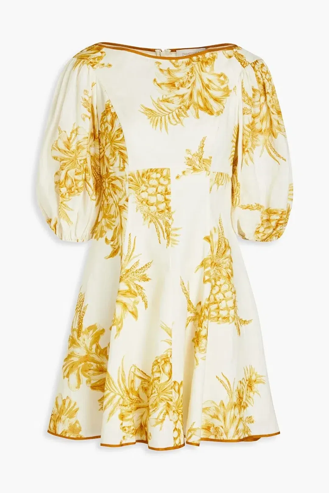Zimmermann Empire Printed Linen Mini Dress Cream/Gold Size 2 / AU 12 for rent on The Volte - main image