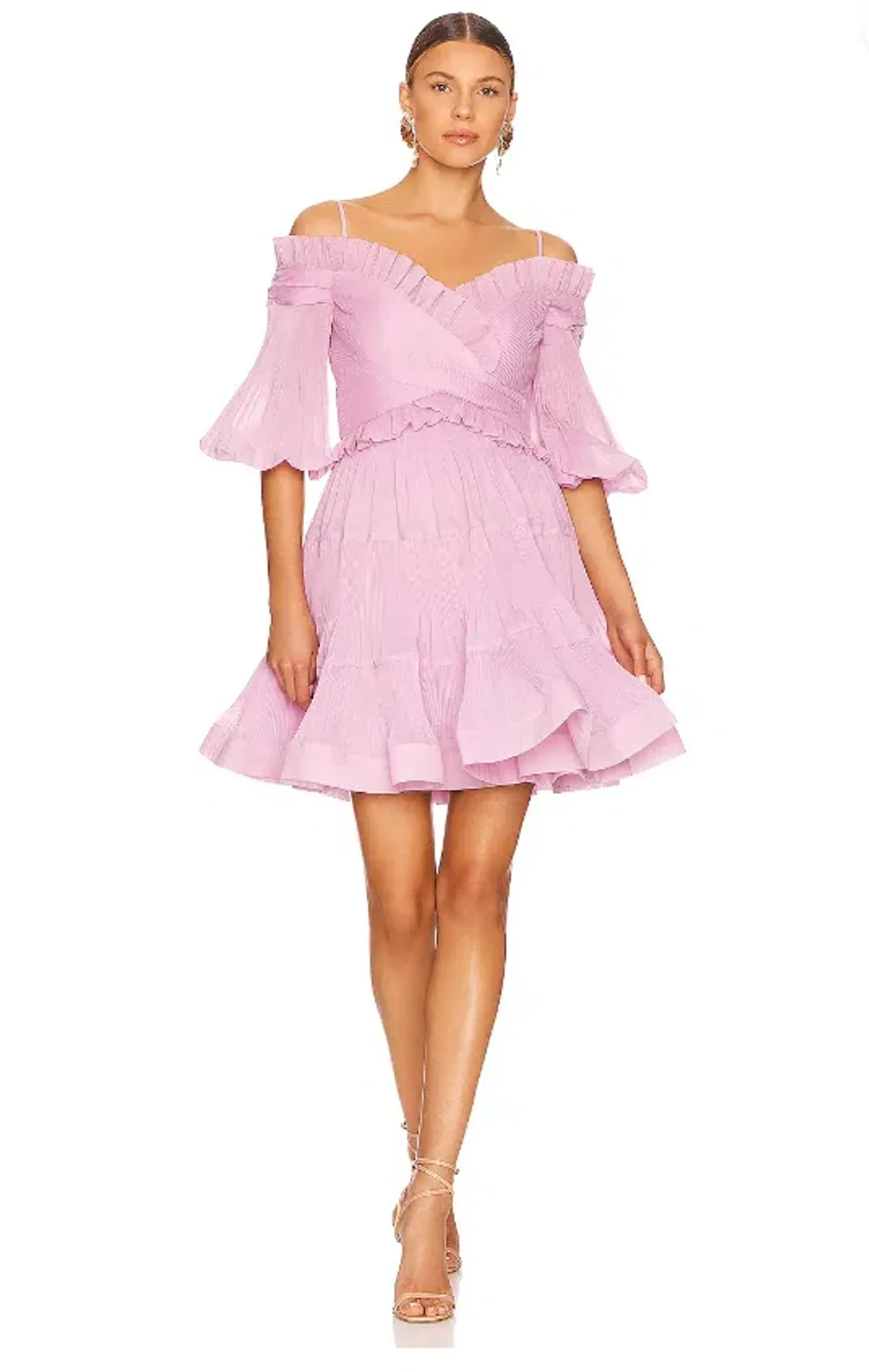 Zimmermann Pleated Off Shoulder Mini Dress Lilac Size 2 / AU 12 - Image 2