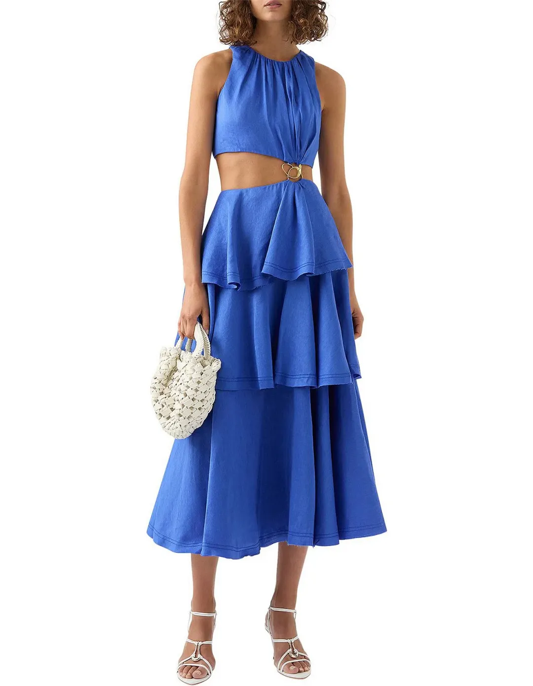 Aje Wave Cut Out Ring Midi Dress Blue Size 12 for rent on The Volte - main image