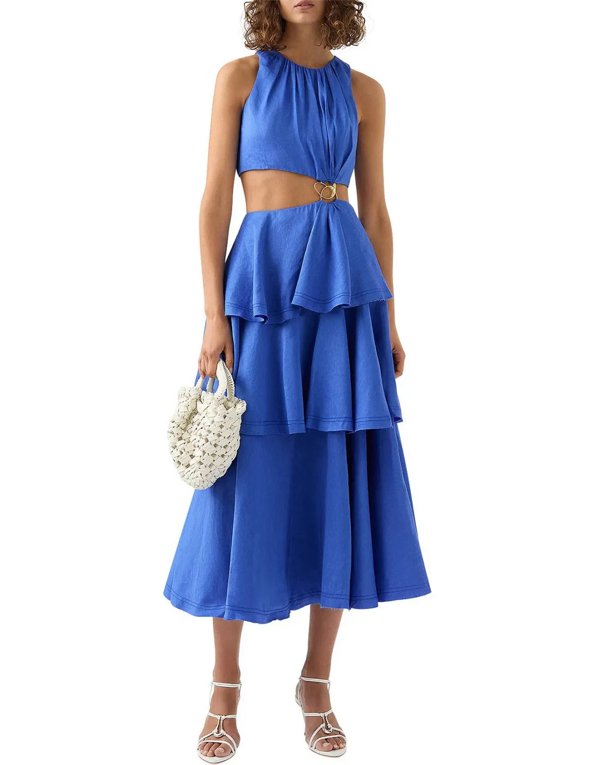 Aje Wave Cut Out Ring Midi Dress Blue Size 12 - Image 1