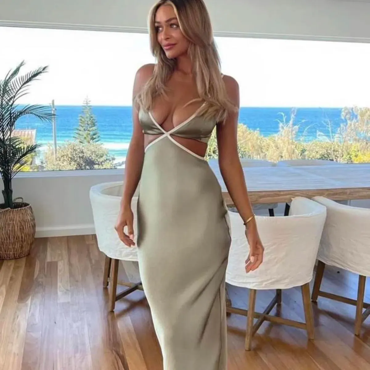 Bec & Bridge Veronique Maxi Dress in Khaki Size 10 - Image 2