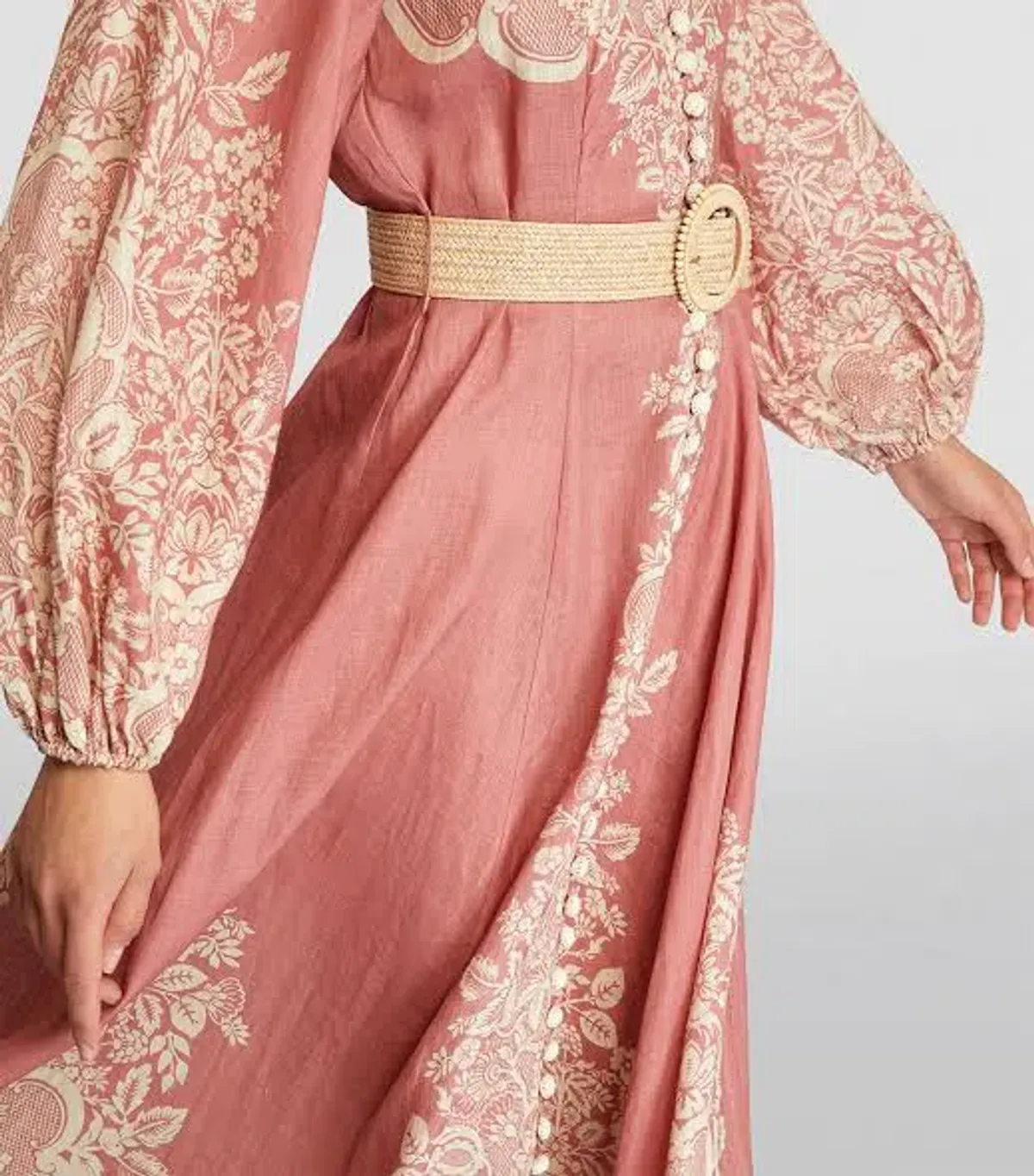 Zimmermann Pattie Fringed Midi Dress Rose Pink Baroque Floral Size 3 / AU 14 - Image 2