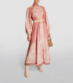 Zimmermann Pattie Fringed Midi Dress Rose Pink Baroque Floral Size 3 / AU 14 for rent on The Volte - image 1