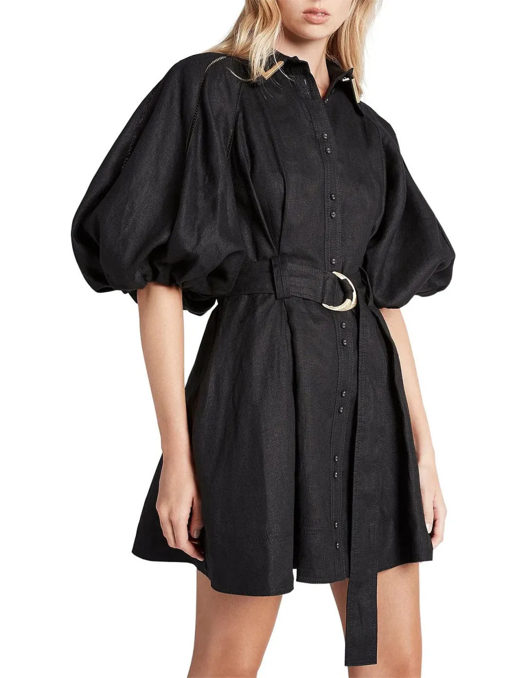 Aje Recurrence Button Up Mini Dress Black Size 8 for rent on The Volte - main image