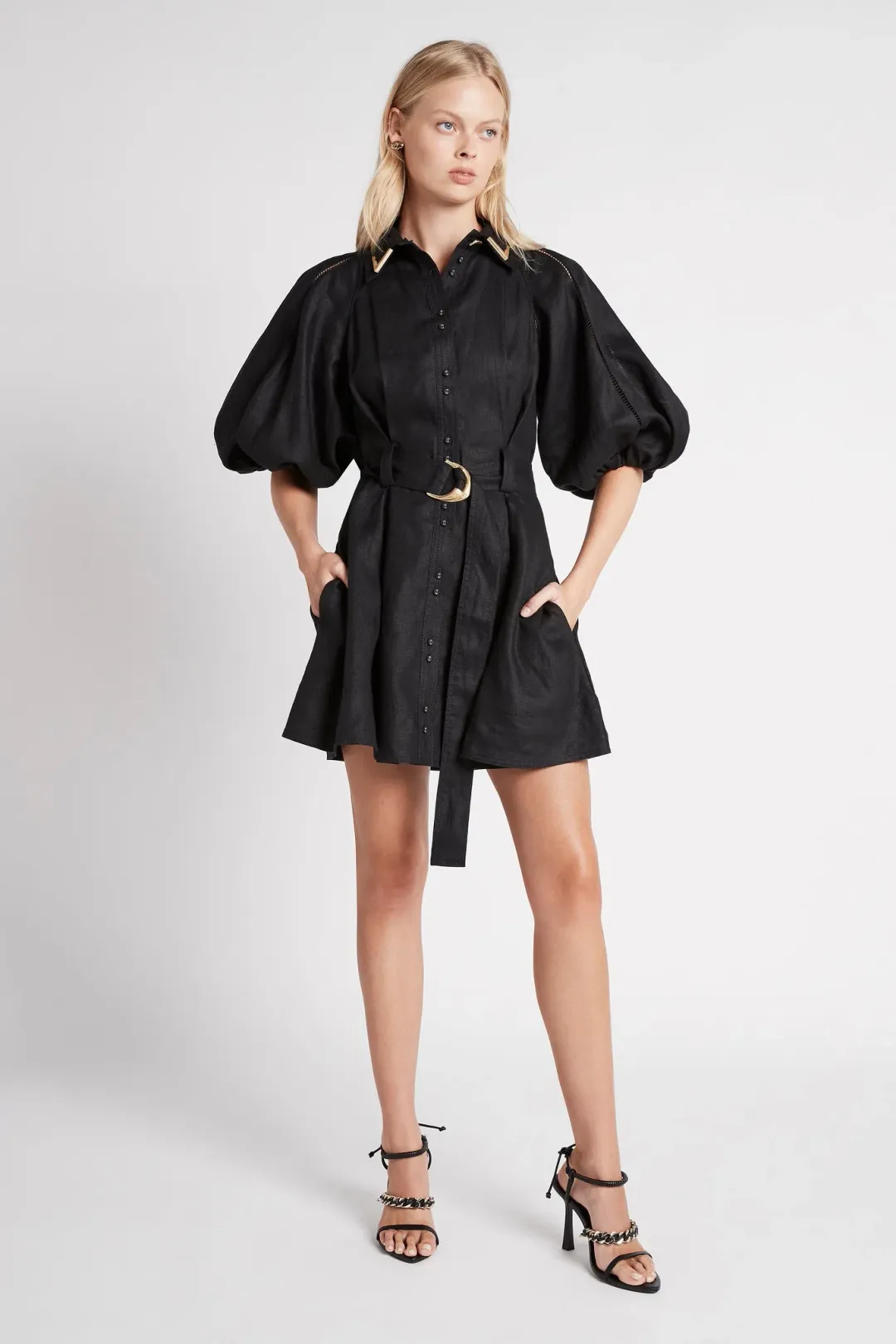Aje Recurrence Button Up Mini Dress Black Size 8 for rent on The Volte - main image