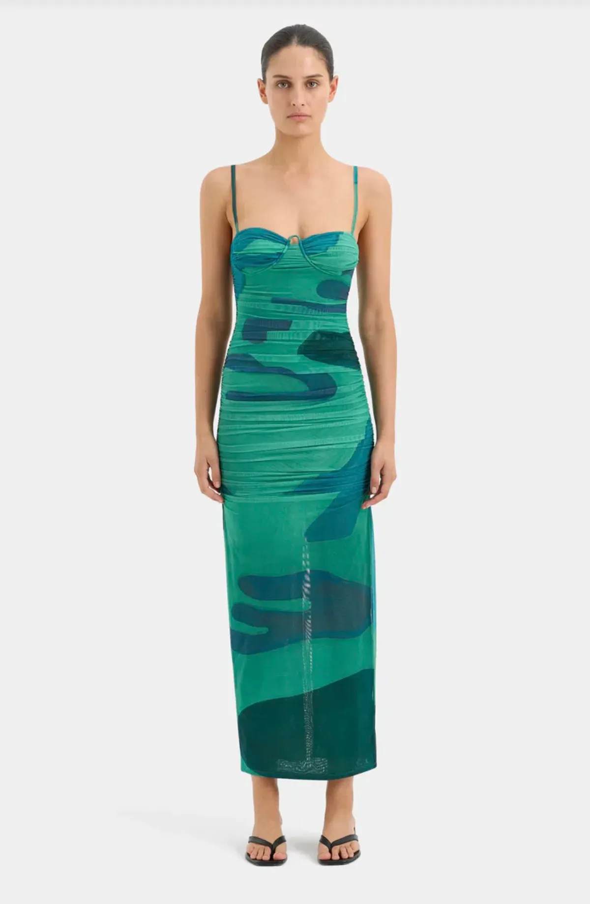 Sir the Label Frankie Gathered Midi Dress Green Multi Size 3/Au 12 for rent on The Volte - main image