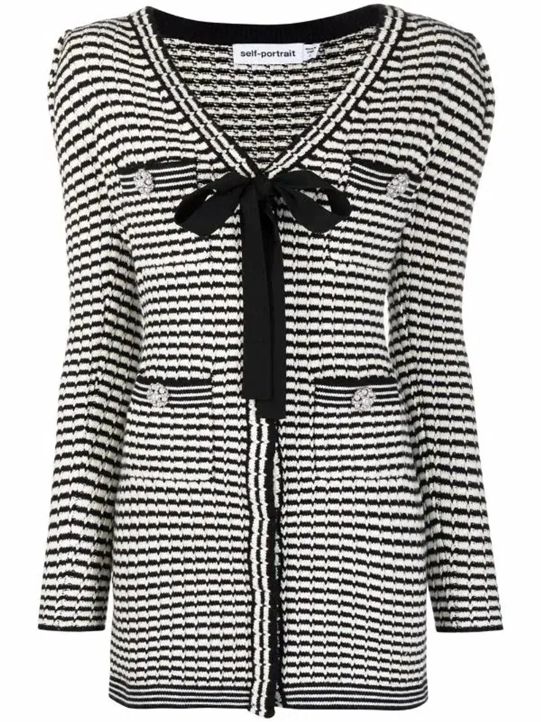 Self Portrait Stripe-detail Knitted Dress Black/White Size S/Au 8 for rent on The Volte - main image
