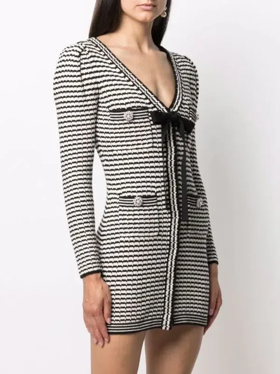 Self Portrait Stripe-detail Knitted Dress Black/White Size S/Au 8 for rent on The Volte - main image