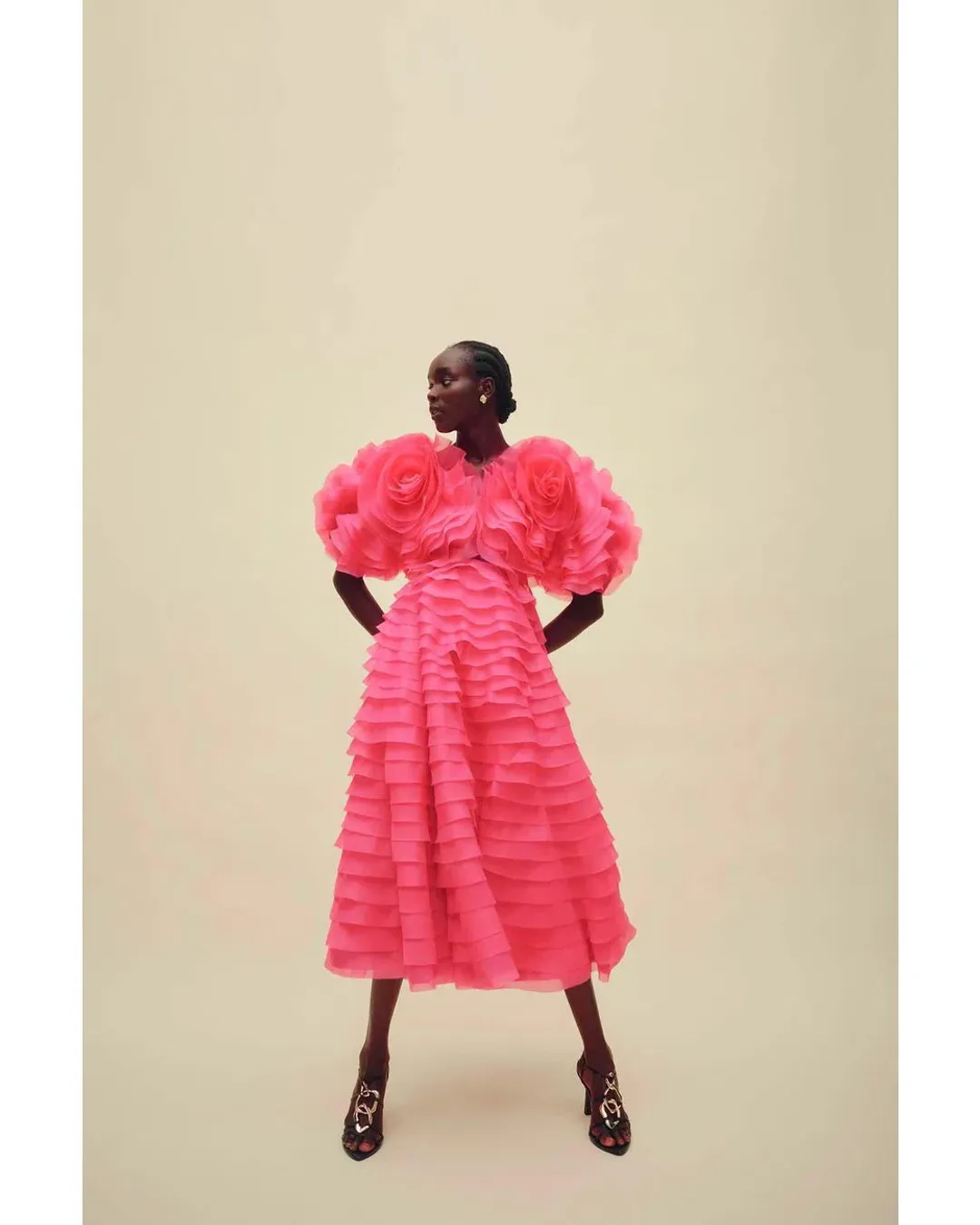 AJE Amour Ruffle Midi Dress in Berry Size 16 for rent on The Volte - main image