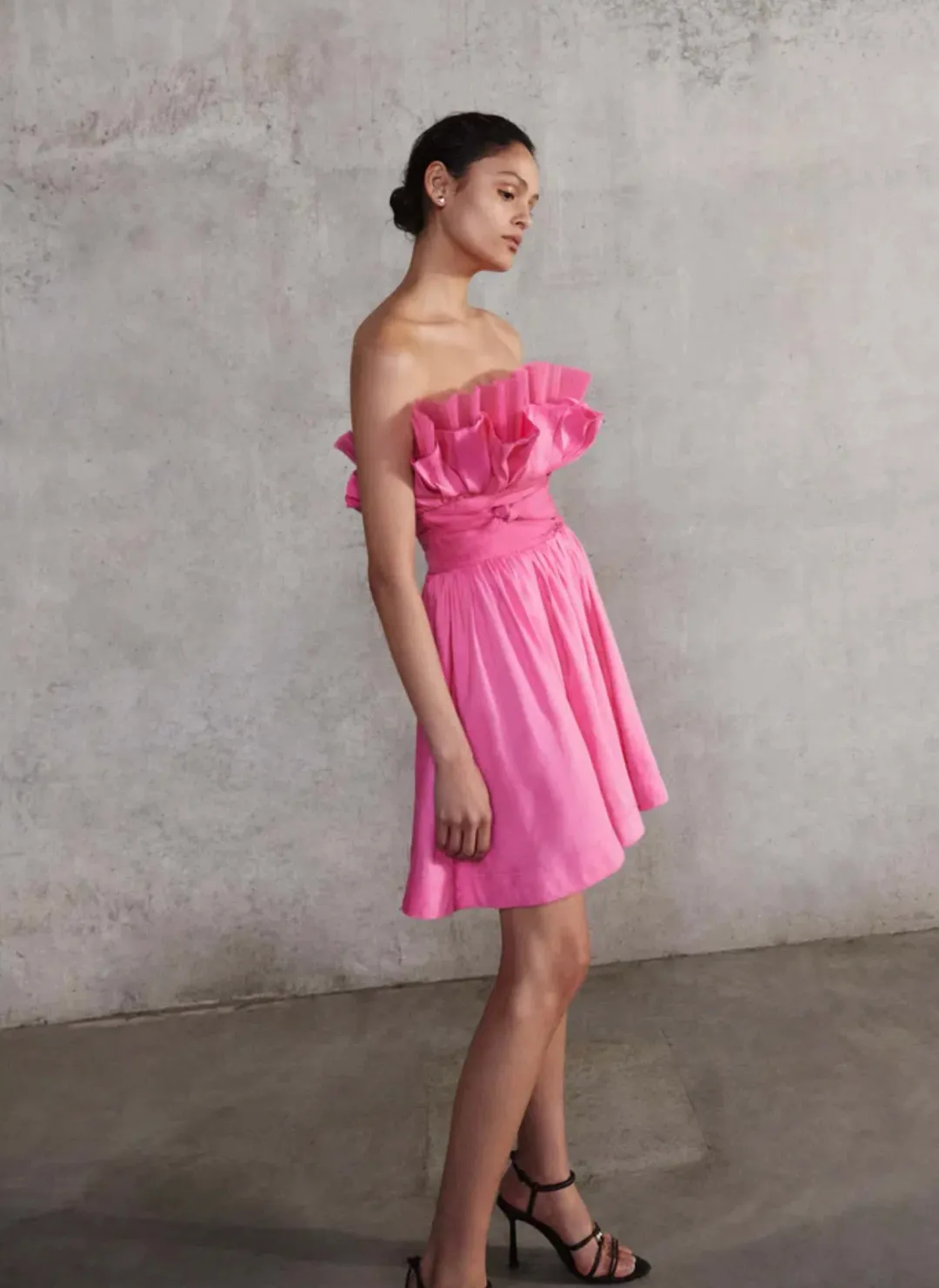 Aje Whisper Layered Mini Dress Brilliant Pink Size 10 for rent on The Volte - main image