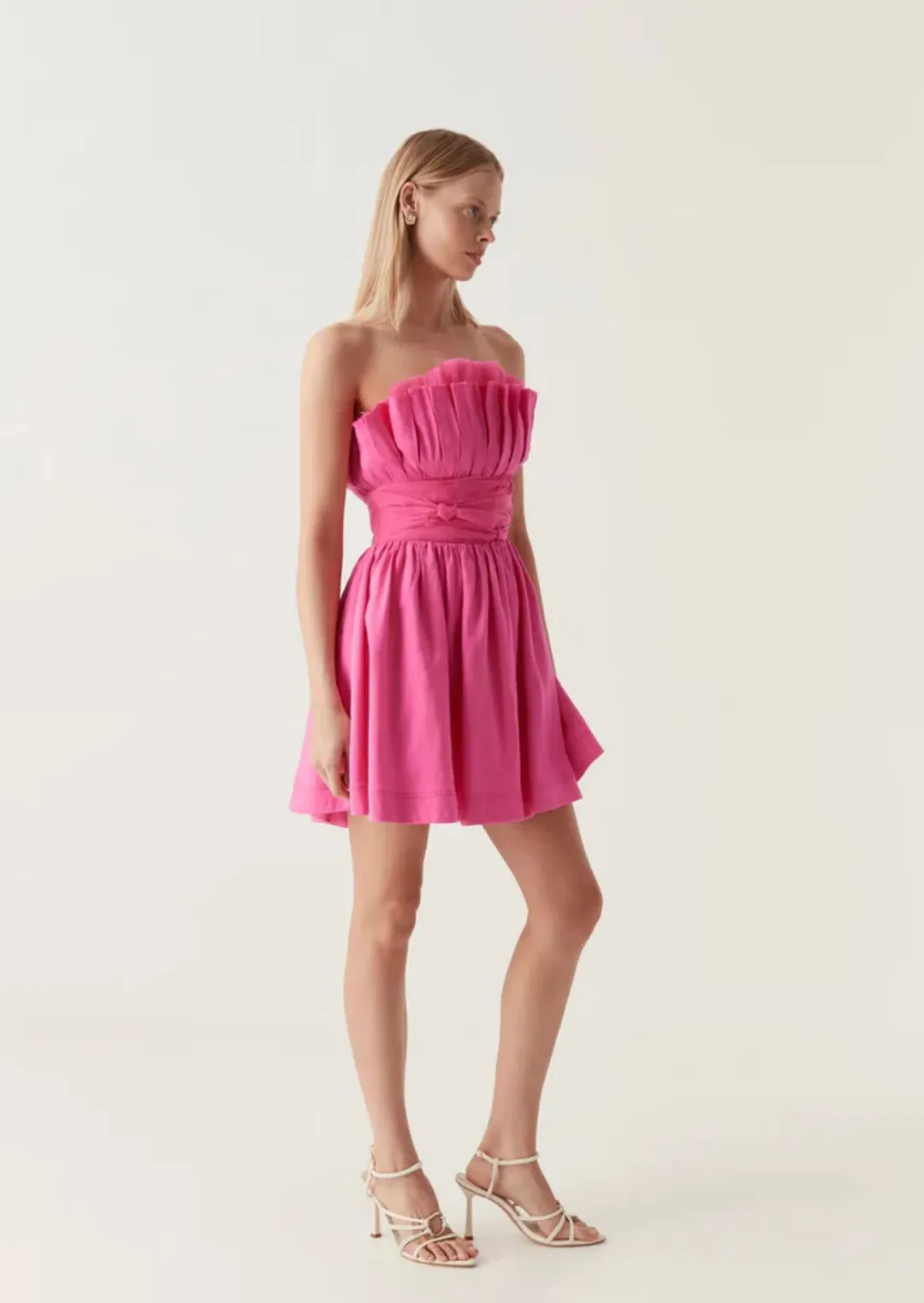 Aje Whisper Layered Mini Dress Brilliant Pink Size 10 for rent on The Volte - main image