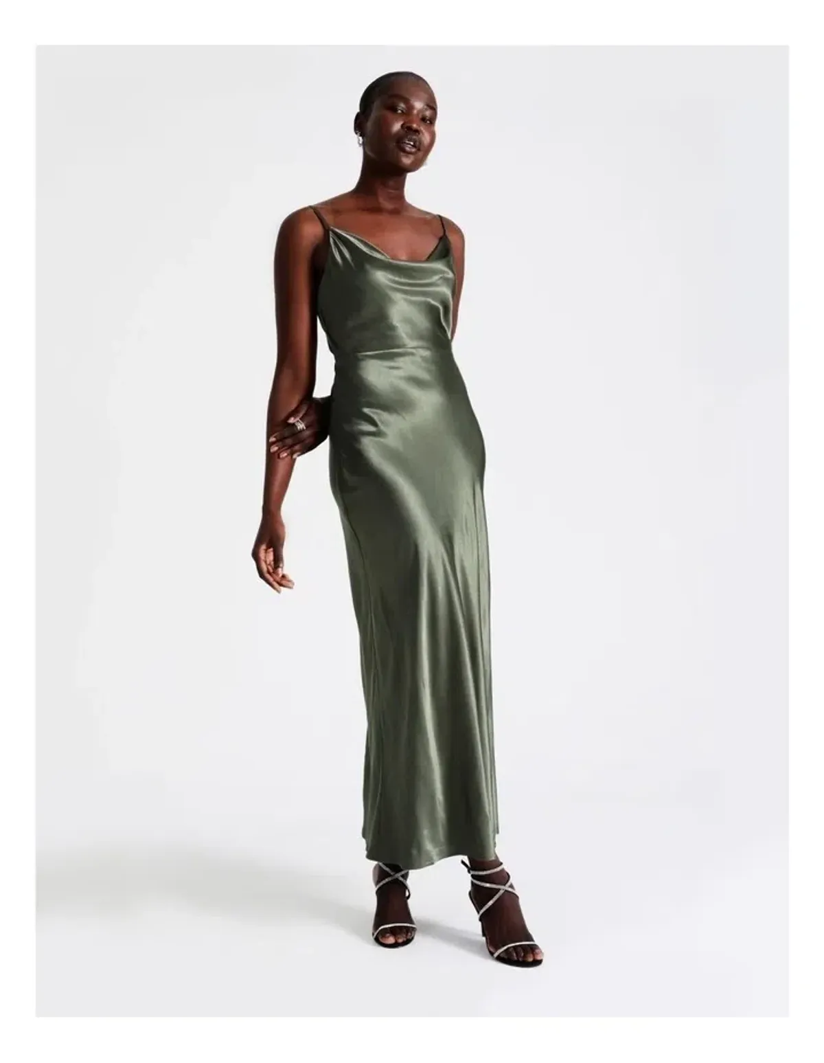 Wayne Cooper Cowl Neck Satin Slip Dress Green Size 18 - Image 3