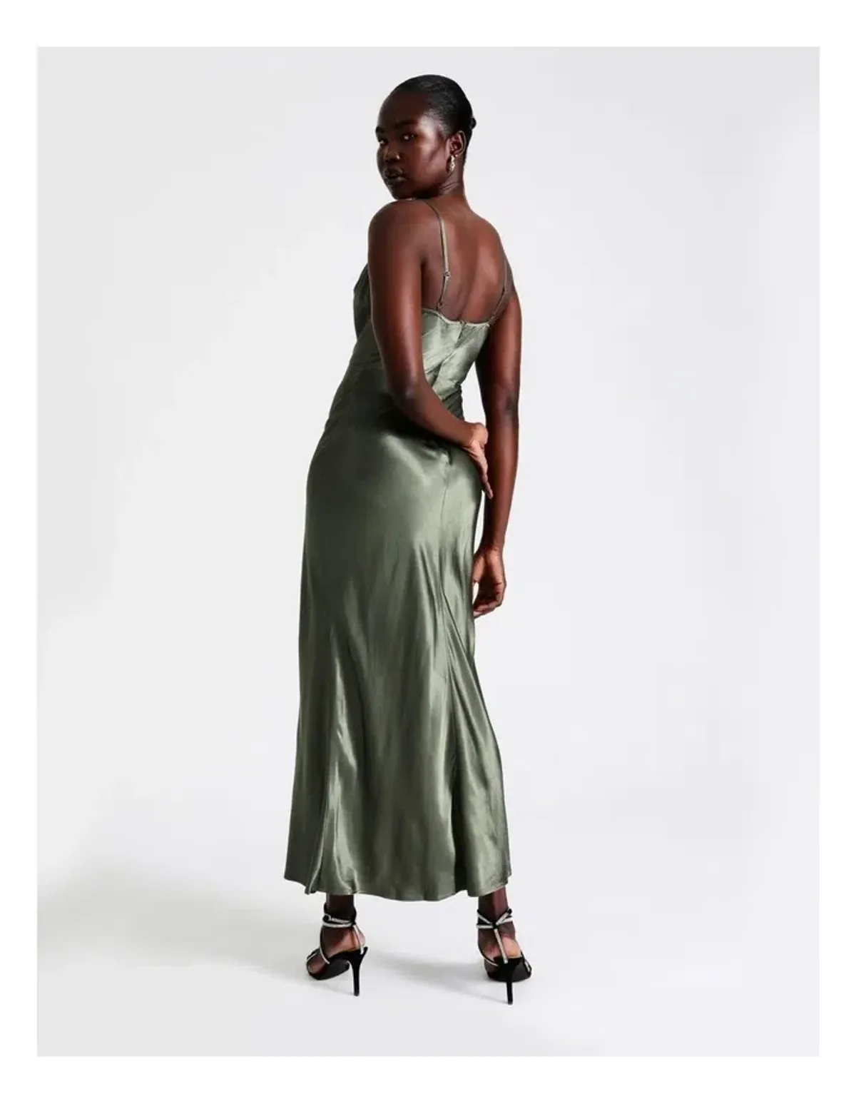 Wayne Cooper Cowl Neck Satin Slip Dress Green Size 18 - Image 6