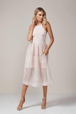 NICHOLAS Lattice Lace Tuck Ball Dress Blush Sz 6 for rent on The Volte - image 2