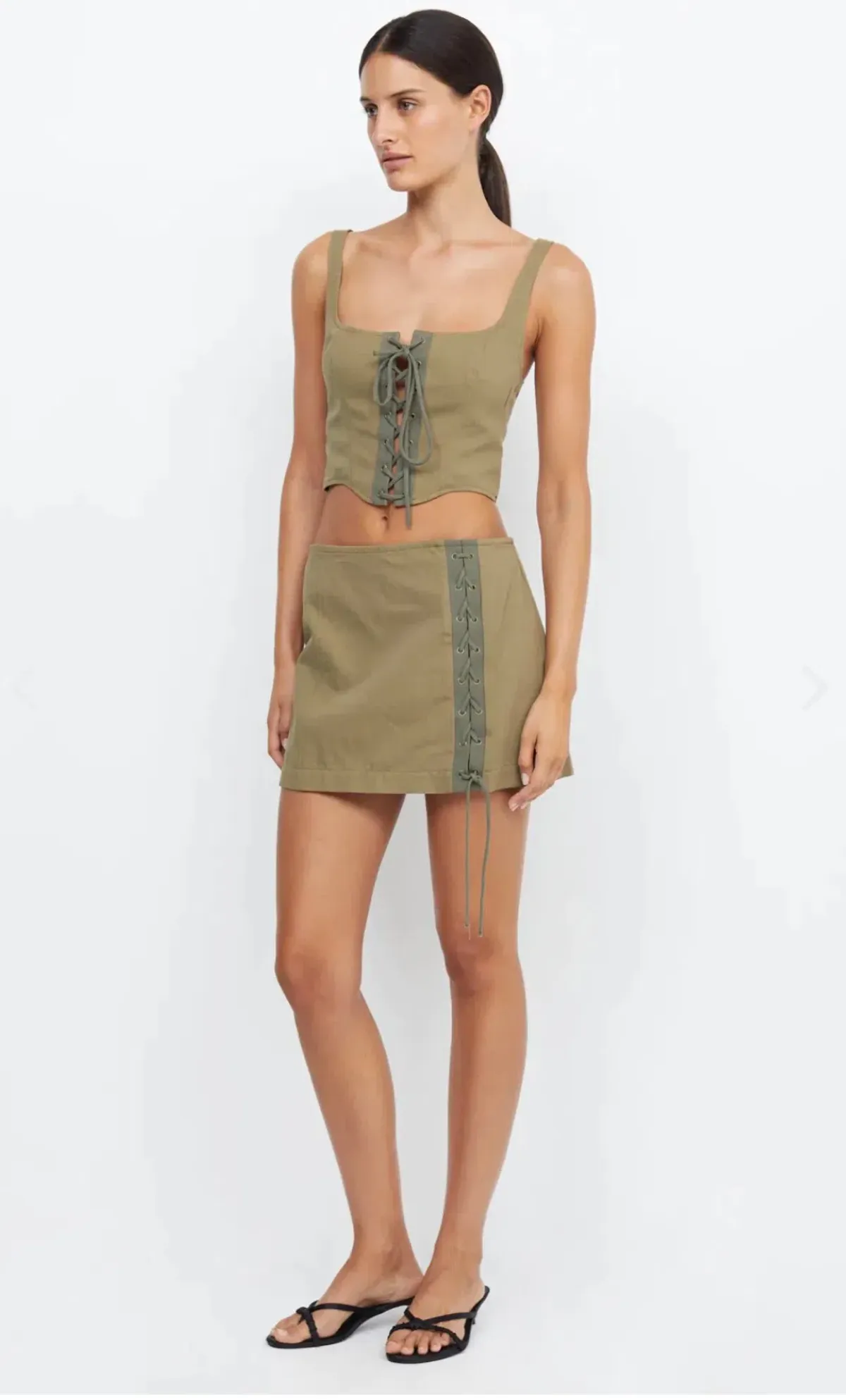 Bec and Bridge Remi Mini Skirt Spliced Khaki Size 8 - Image 3