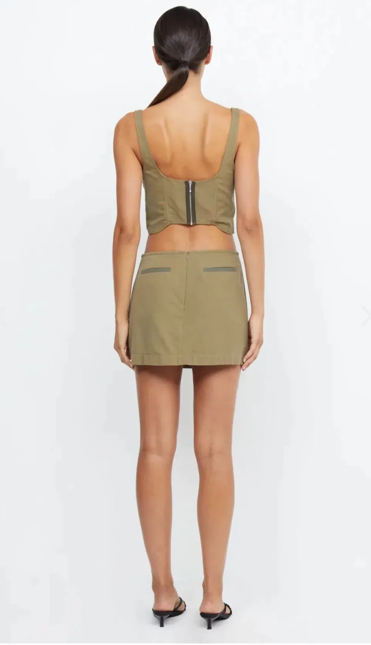 Bec and Bridge Remi Mini Skirt Spliced Khaki Size 8 - Image 2