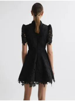 Leo Lin Elise Lace Short Sleeve Mini Dress Ebony Black Size AU 12 for rent on The Volte - image 3