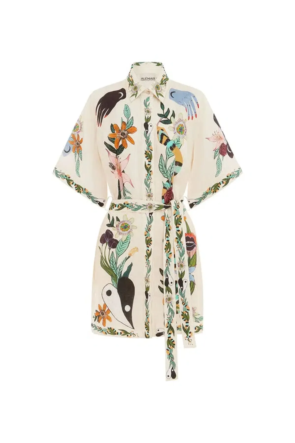 Alemais Meagan Mini Dress Cream/Print Size 8 - Image 4