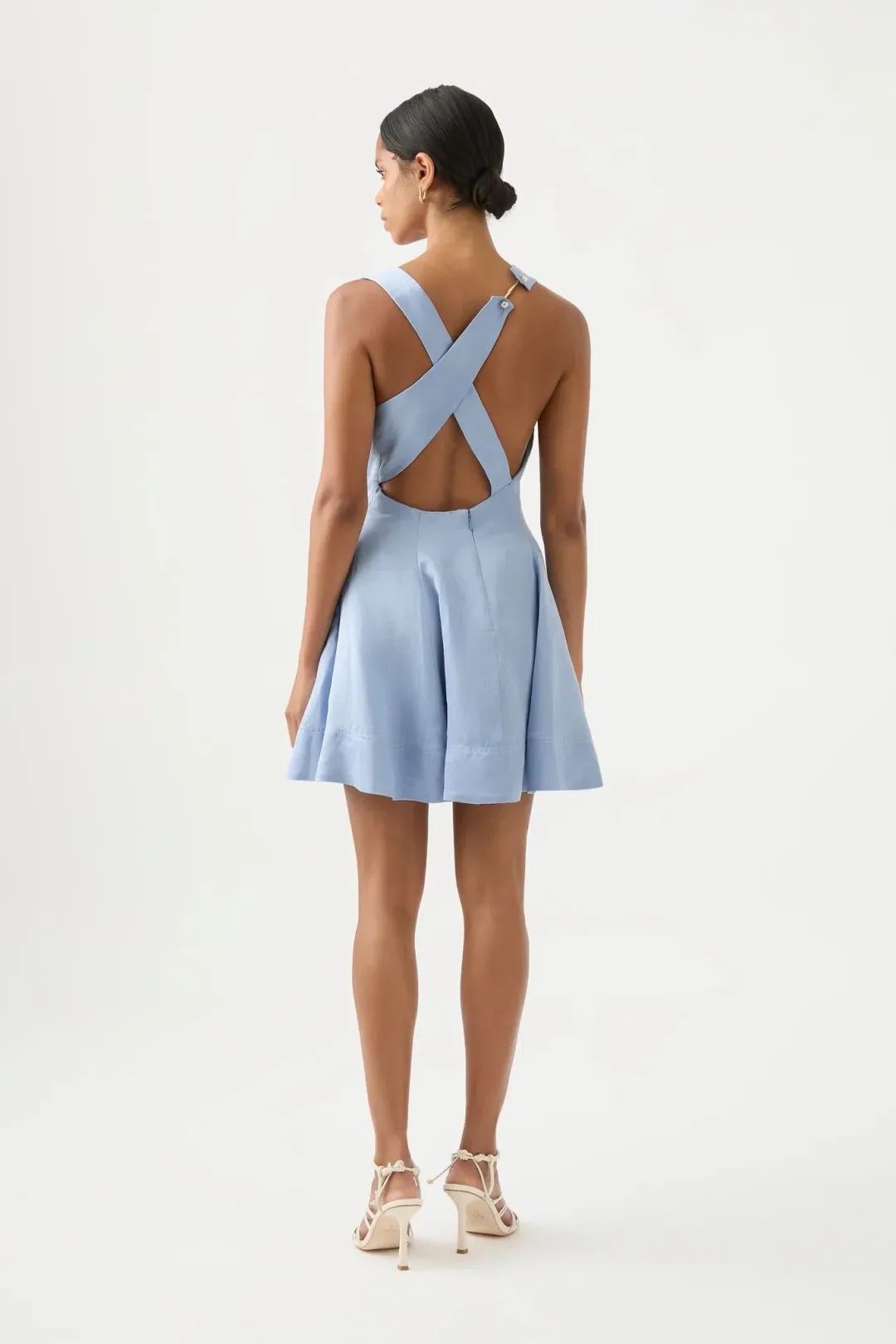 AJE Liberty Asymmetric Mini Dress Steel Blue Size 10 for rent on The Volte - main image