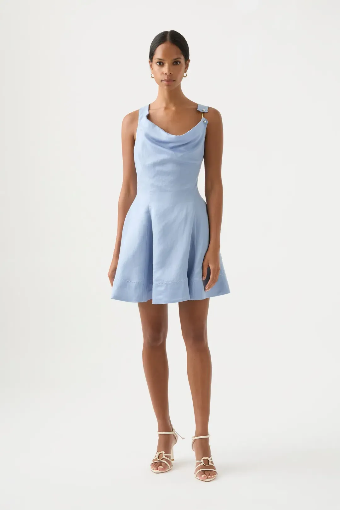 AJE Liberty Asymmetric Mini Dress Steel Blue Size 10 for rent on The Volte - main image