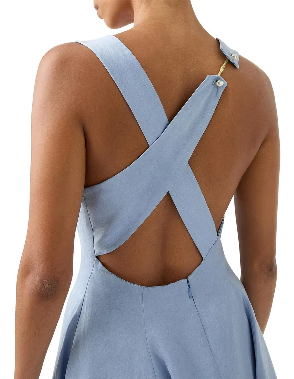AJE Liberty Asymmetric Mini Dress Steel Blue Size 10 - Image 4