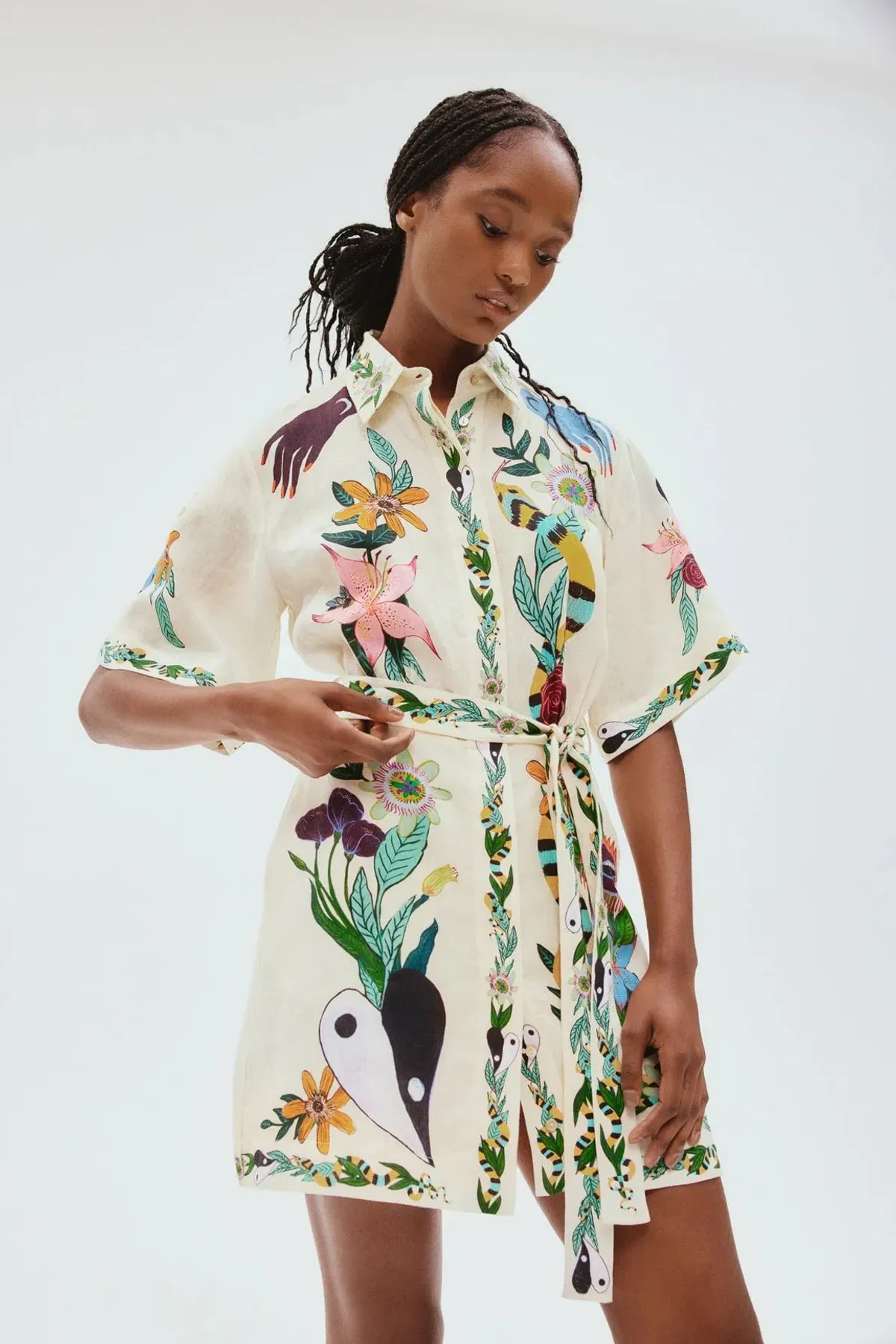 Alemais Meagan Mini Dress Cream/Print Size 14 - Image 1